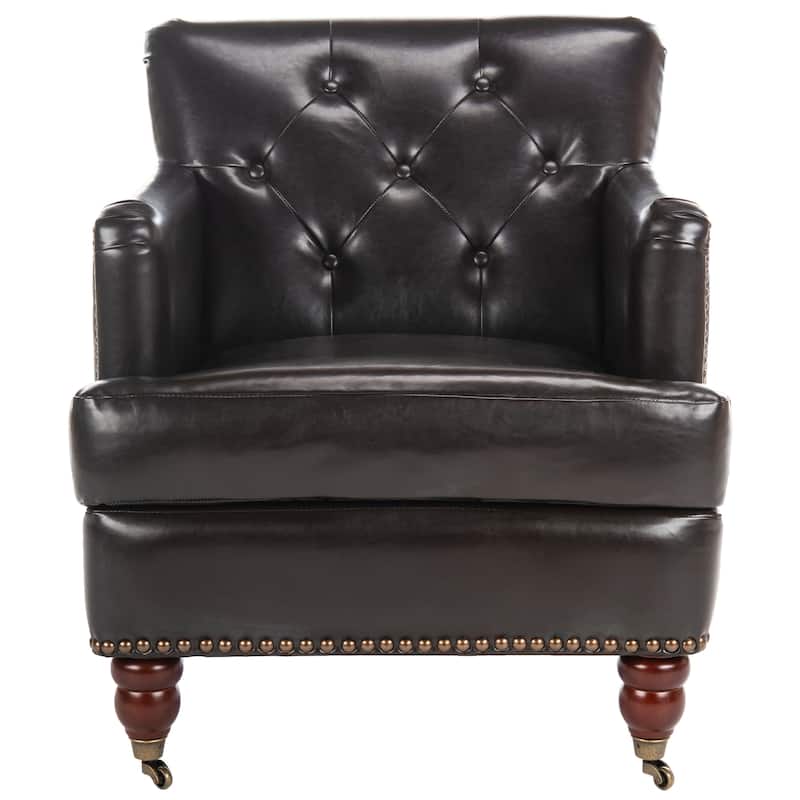 SAFAVIEH Tori Antiqued Tufted Club Chair - 28" x 34.4" x 32.7". - 28"W x 34"D x 33"H - Brown/Leather