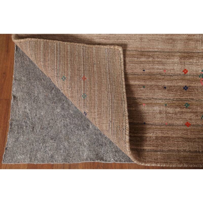Striped Brown Gabbeh Oriental Area Rug Hand-Knotted Wool Carpet - 7'9" x 9'10"