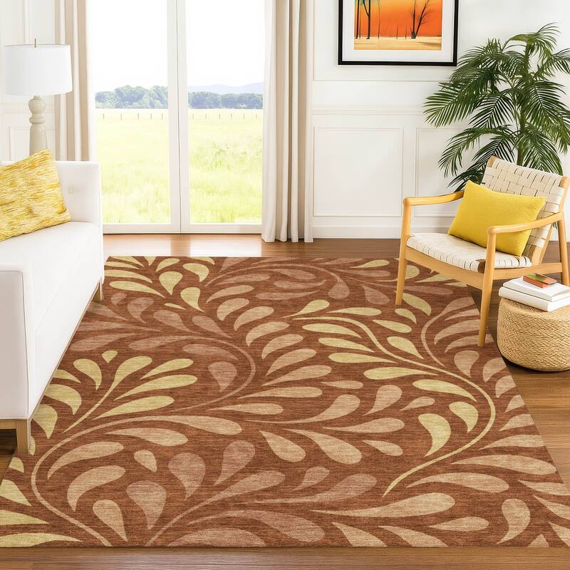 Machine Washable Indoor/ Outdoor Floral Arabesque Chantille Rug