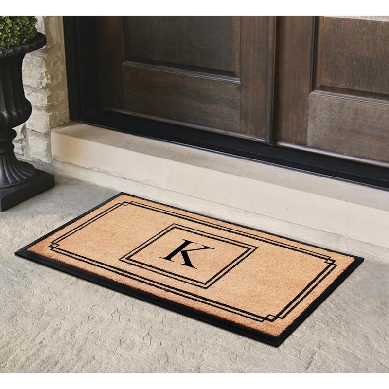 A1HC Natural Coir and Rubber Monogrammed Front Porch Entry Doormat 24"X48" Black/Beige