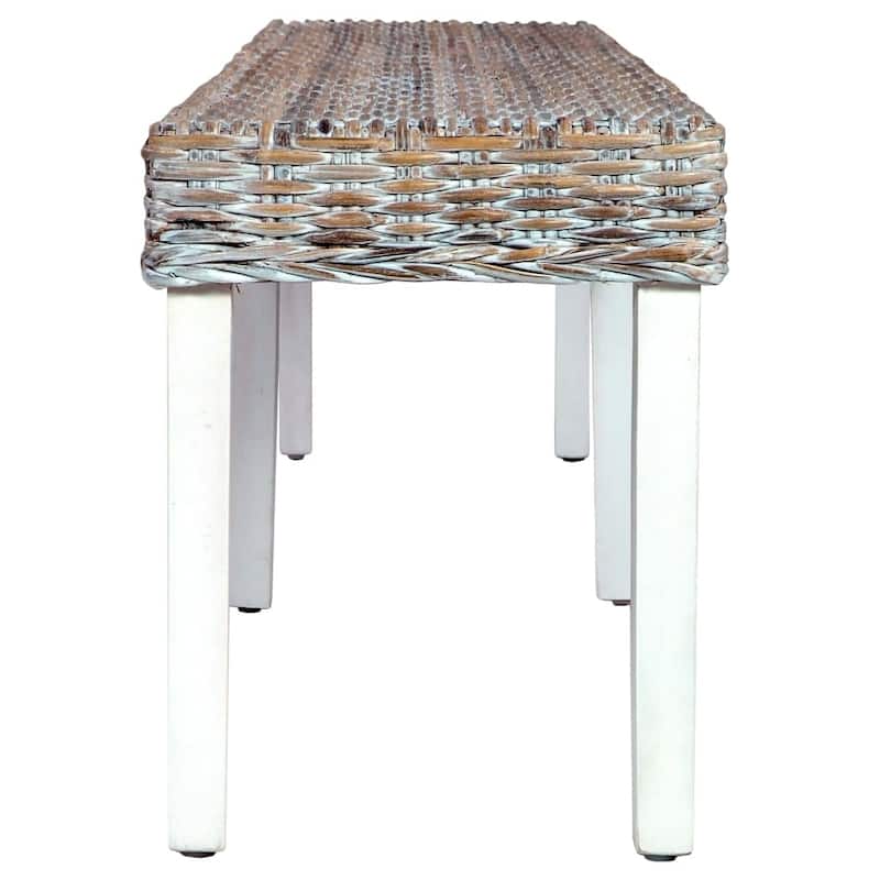vidaXL Bench 63" White Natural Kubu Rattan and Solid Mango Wood