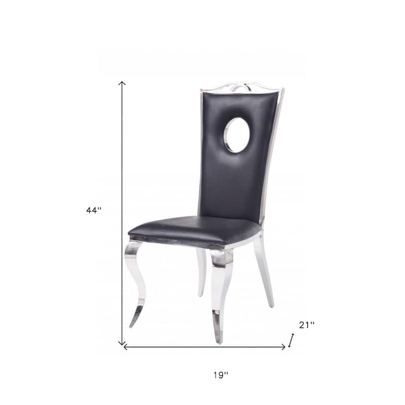 2-Pack Black Faux Leather Dining Room Chairs with Comfortable Foam Seat and Stainless-Steel Frame - 44”H x 19”W x 21”D