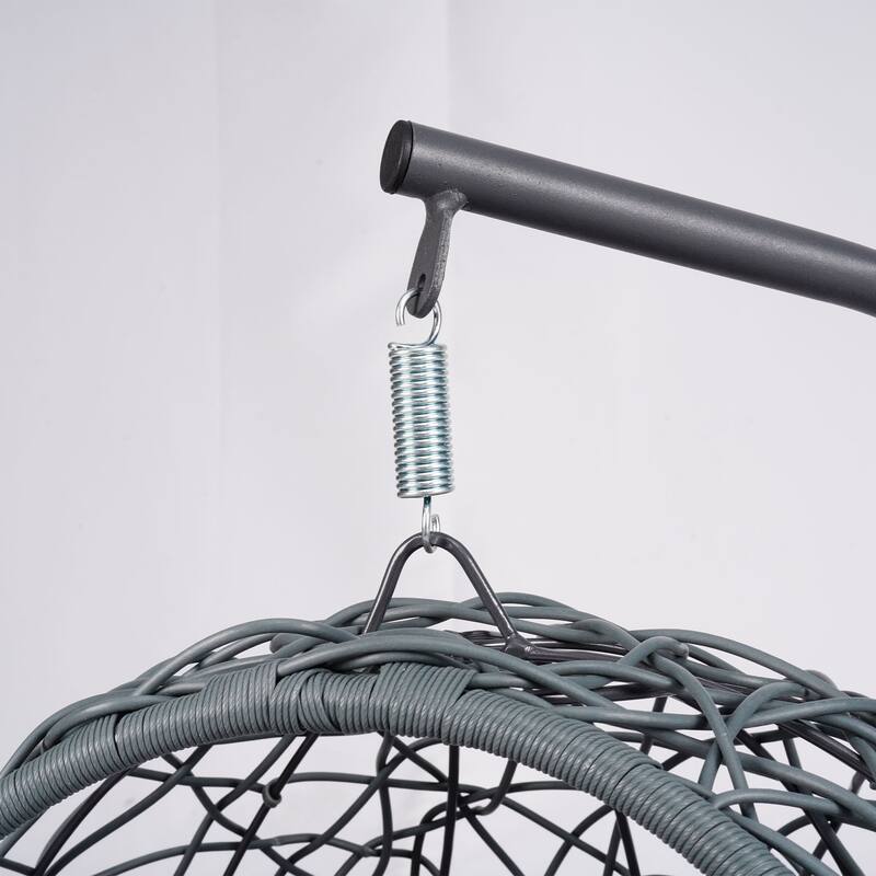 Cat Swing Bed with Stand & Cushion, Cat Egg Chair with Rattan Wicker Appearance, Indoor Hanging Swinging Cat Bed