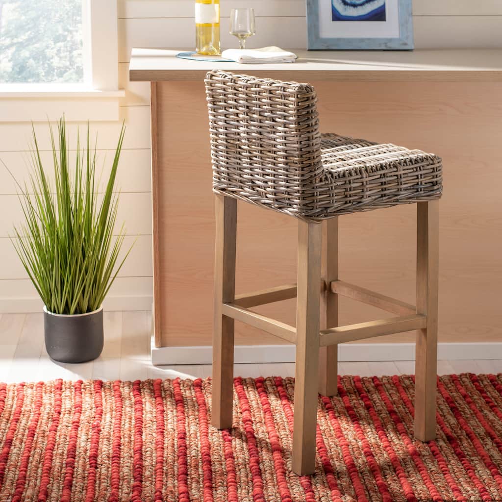 SAFAVIEH Tana -30 Inch Thomas Indoor Wicker Brown Bar Stool - 17.7" x 17.7" x 37.4" - 18Wx18Dx37H