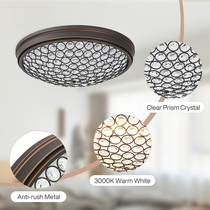 13'' Modern LED Ceiling Light with K9 Crystal Glass Shade - 13"L × 13"D × 3.54"H