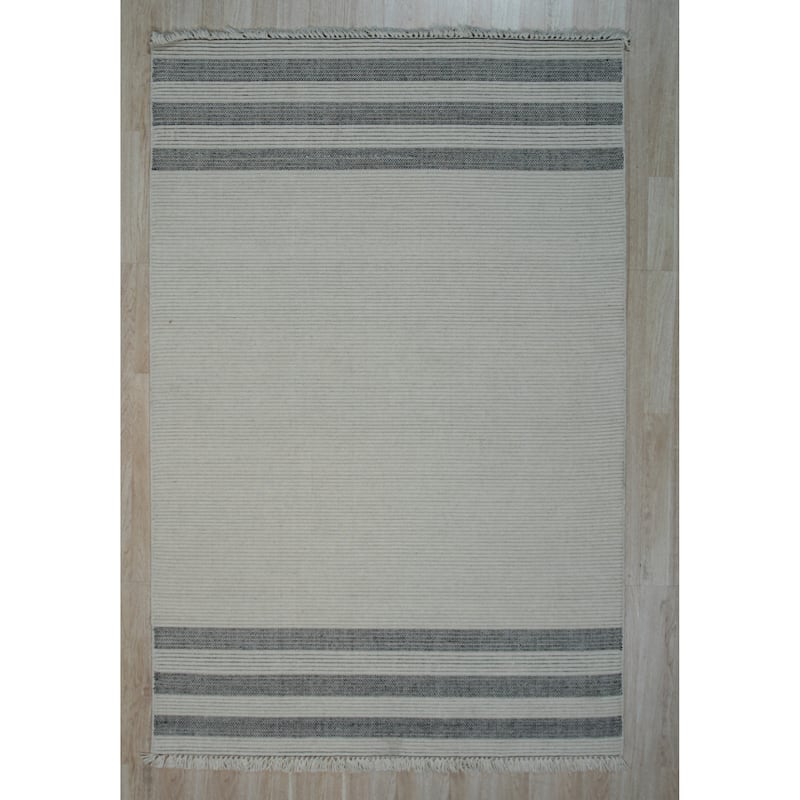 Hand-Knotted Wool White Modern Contemporary HANDLOOM Flat Weave DURRIE Rug - 6' x 9'