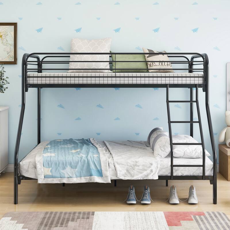 Twin-Over-Full Metal Bunk Bed with Guardrail