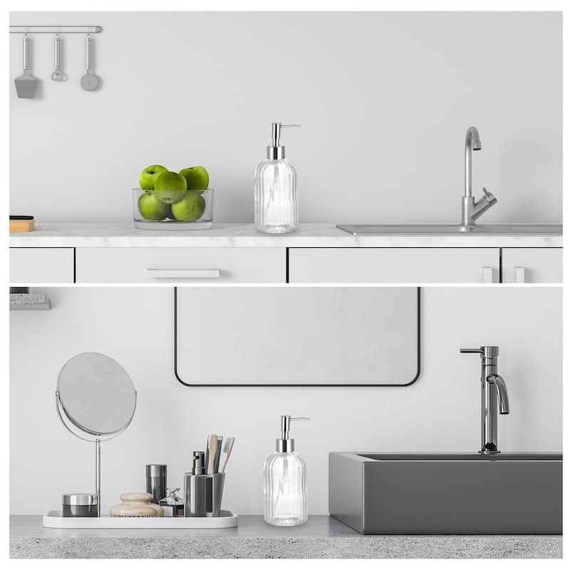Soap Dispensers Set - 2 Pack 13.5Oz Glass Dish Hand Soap Dispenser with Silvery Pump for Kitchen Bathroom