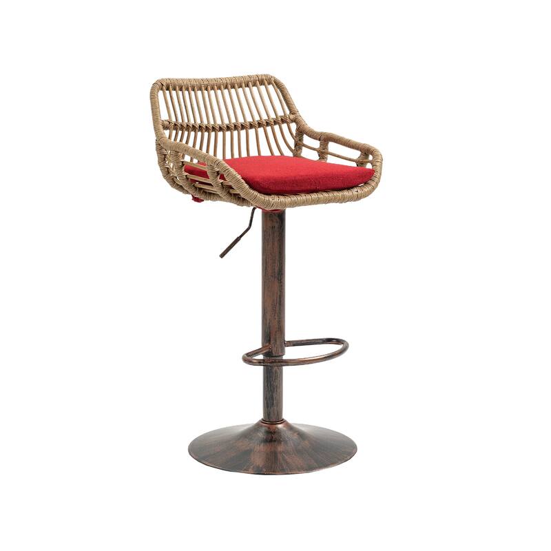 360° Swivel Bar Stools Set of 2, Adjustable Counter Height Chairs with Footrest, Rattan Bar Chairs with Cushions