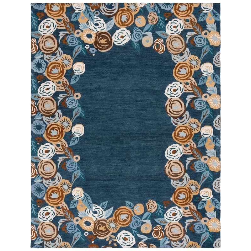SAFAVIEH Handmade Chelsea Pietie French Country Floral Wool Rug - 8' x 10' - Blue/Ivory