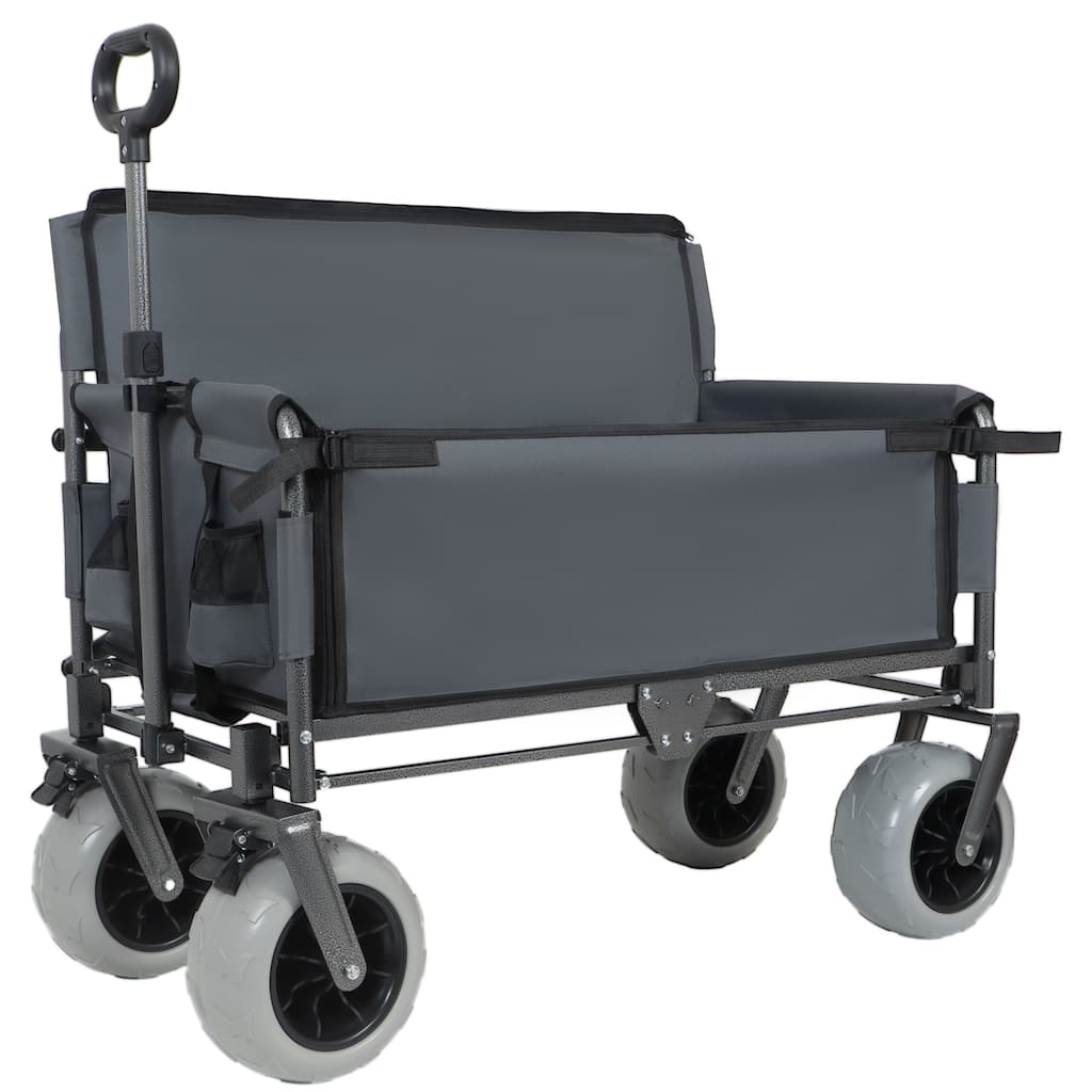 3-in-1 Folding Wagon with Bench Seat - 500lb Capacity with 9"x4" Beach Tires, Gray