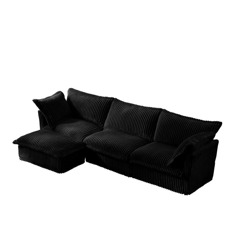 Modern 3 Seater Upholstered Sofa with 1 Ottoman and 2 Pillows