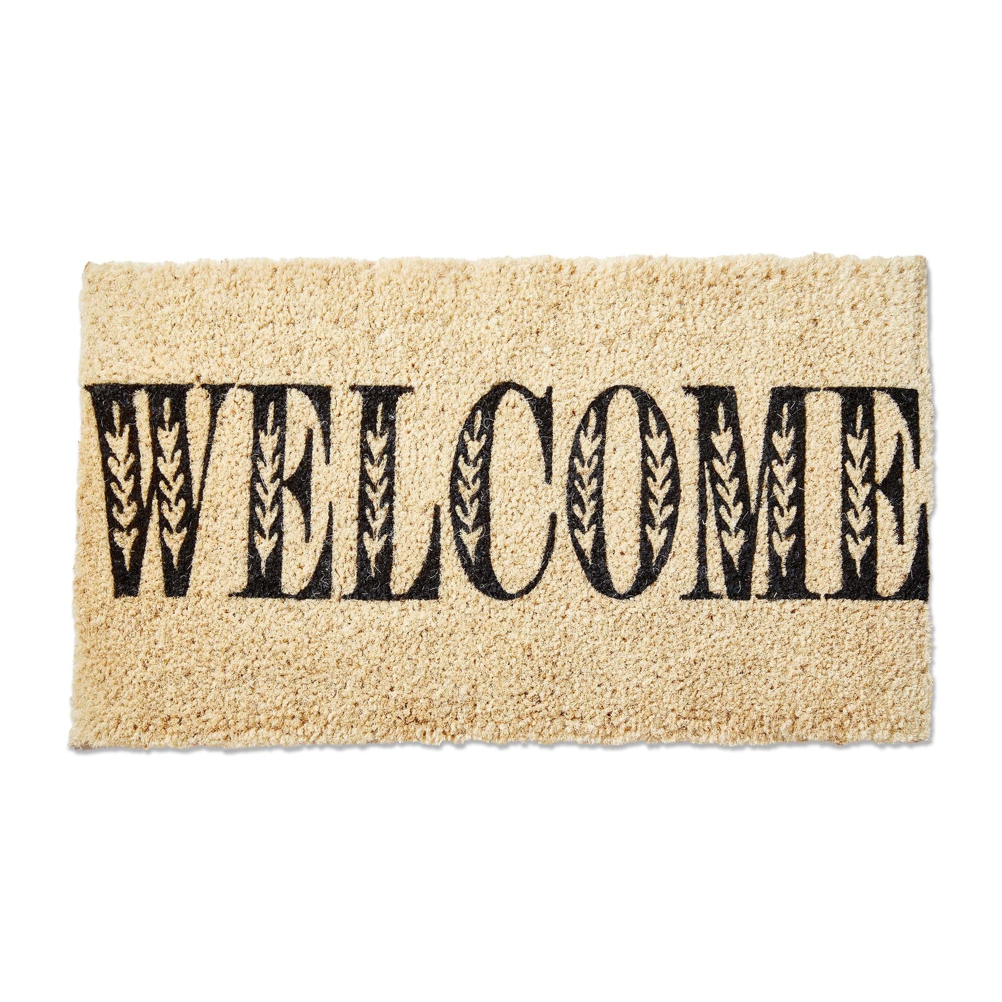 Welcome Coir Door Mat - Natural Everyday Black Doormat, 30" L x 17" W x 1" H, Easy to Clean by Shaking or Brushing