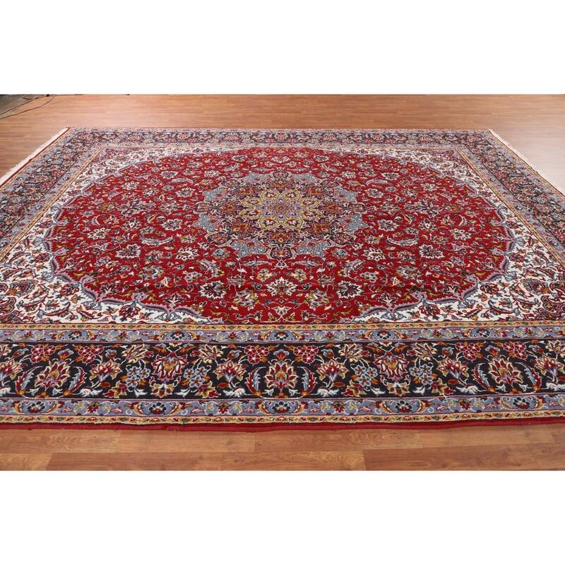 Medallion Kashan Turkish Area Rug Red Machine Made Floral Carpet - 9'9" x 12'11"