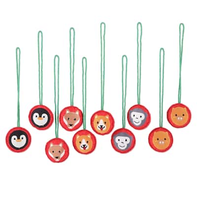 Novica Handmade Party Animals In Red Embroidered Wool Holiday Ornaments (Set Of 10)