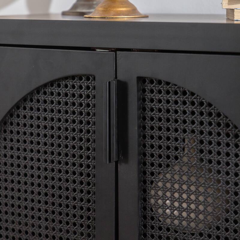Black Accent Cabinet with Doors, Rattan Sideboard Buffet Cabinets with Storage,29 Inch Narrow Credenzas Storage Cabinet
