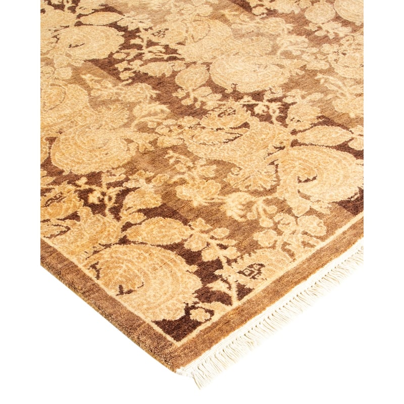 Overton Handknotted Wool Traditional Abstract Brown Runner