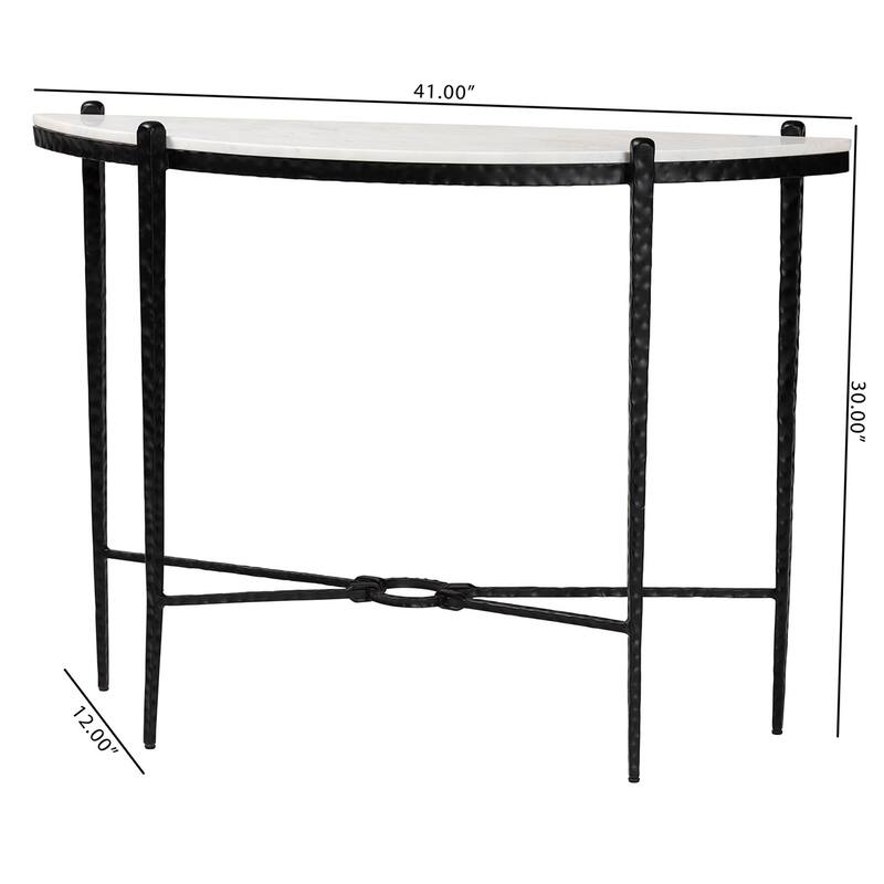 Caledon Marble Console Table - Modern Rustic Accent Table with Hand-Forged Metal Frame and Half-Moon Tabletop
