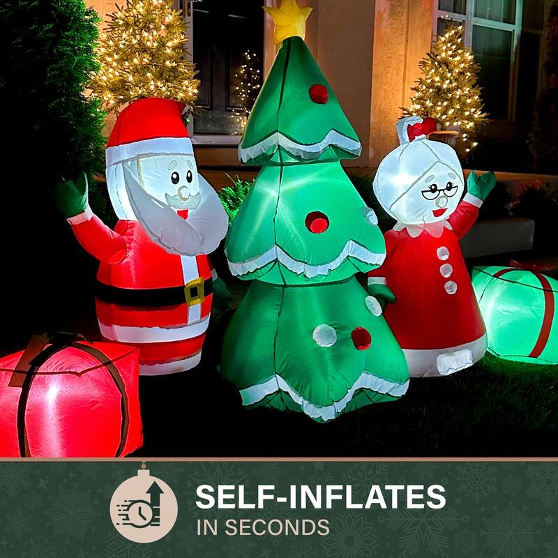 Fraser Hill Farm 7.5-Ft. Wide Prelit Santa and Mrs. Claus by Christmas Tree Inflatable