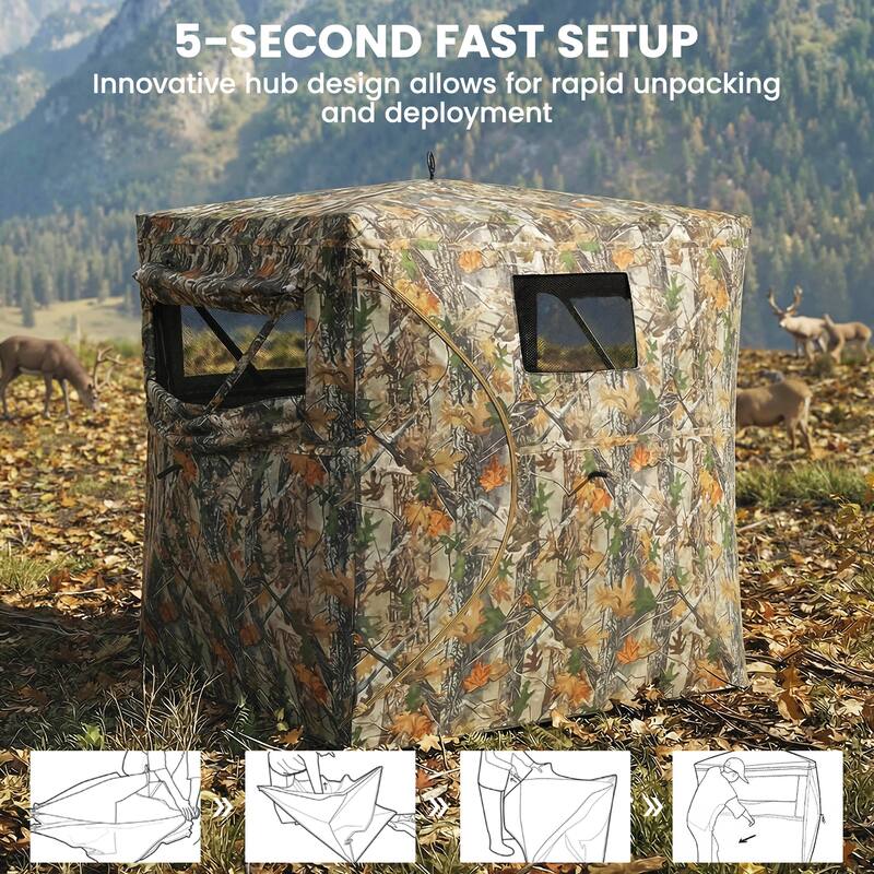 Outsunny Hunting Blind for 2 Person, See Through Pop Up Blind with 270-Degree View, Windows