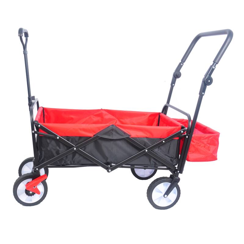 Anmytek Heavy Duty Folding Utility Wagon All Terrain Garden Beach Camping Grocery Cart Red Black