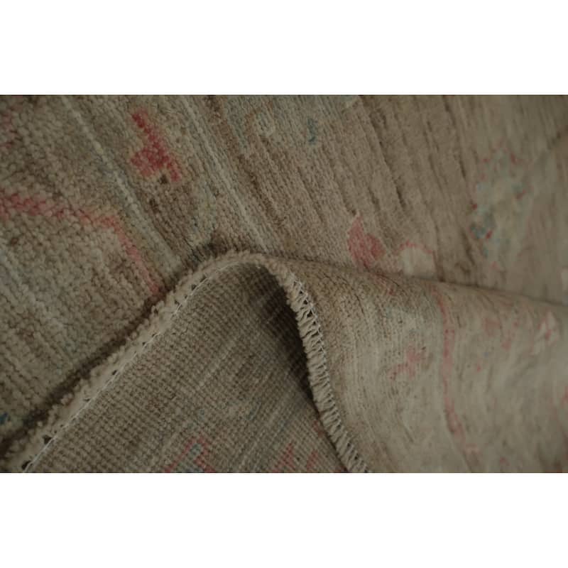 Hand Knotted Oriental 100% Wool Carpet Transitional All-Over Brown Oushak Area Rug - 12' 0'' X 9' 0''