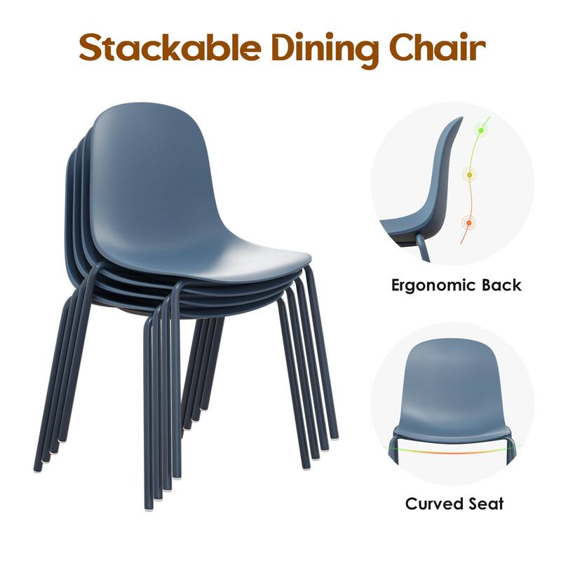 Set of 4 Modern Plastic Stackable Dining Chairs