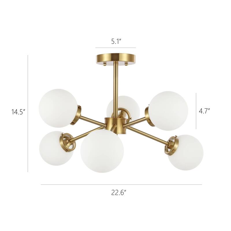 GetLedel 6-Light Dimmable Sputnik Semi-Flush Mount Chandelier with Glass Globe Shades