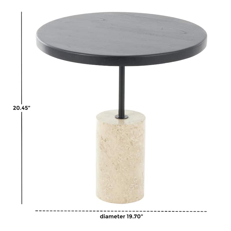 Wood Geometric Accent Table with Ivory Marble Base - Black - Roche River Decor