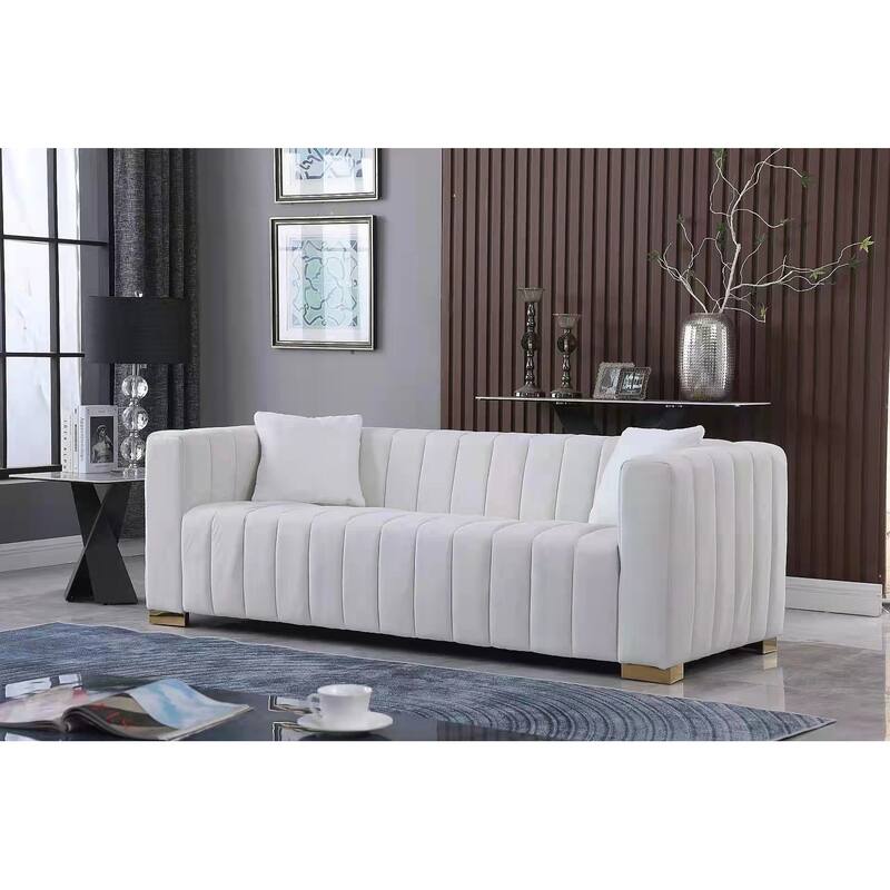 Velvet Channel Tufted 3-seater Sofa with Pillows