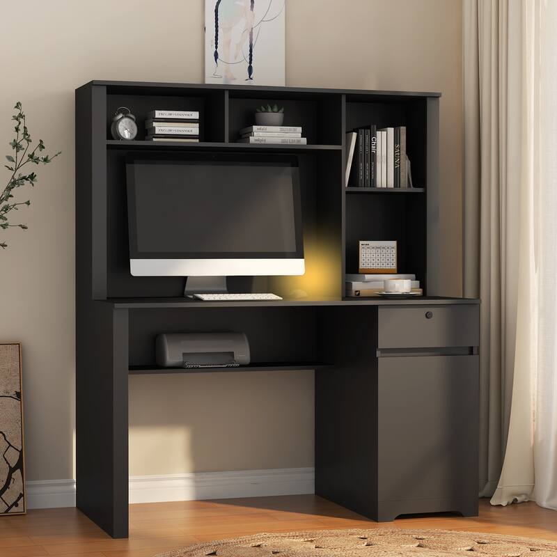 51.2-Inch Computer Desk Executive Desk with Charging Station, Lockable Drawer and Bookshelf for Home Office