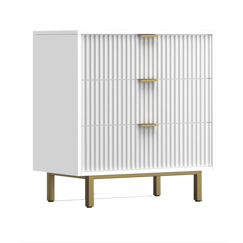 Beth 34 Inch 3 Drawer Small Dresser Chest, Mahogany Wood, White, Gold - White - 3-drawer