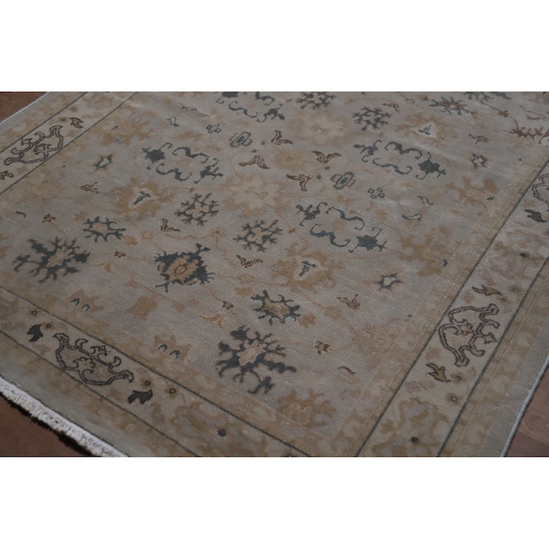 Hand Knotted Oriental 100% Wool Carpet Transitional Floral Greys & Charcoal Oushak Area Rug - 6' 0'' X 5' 1''