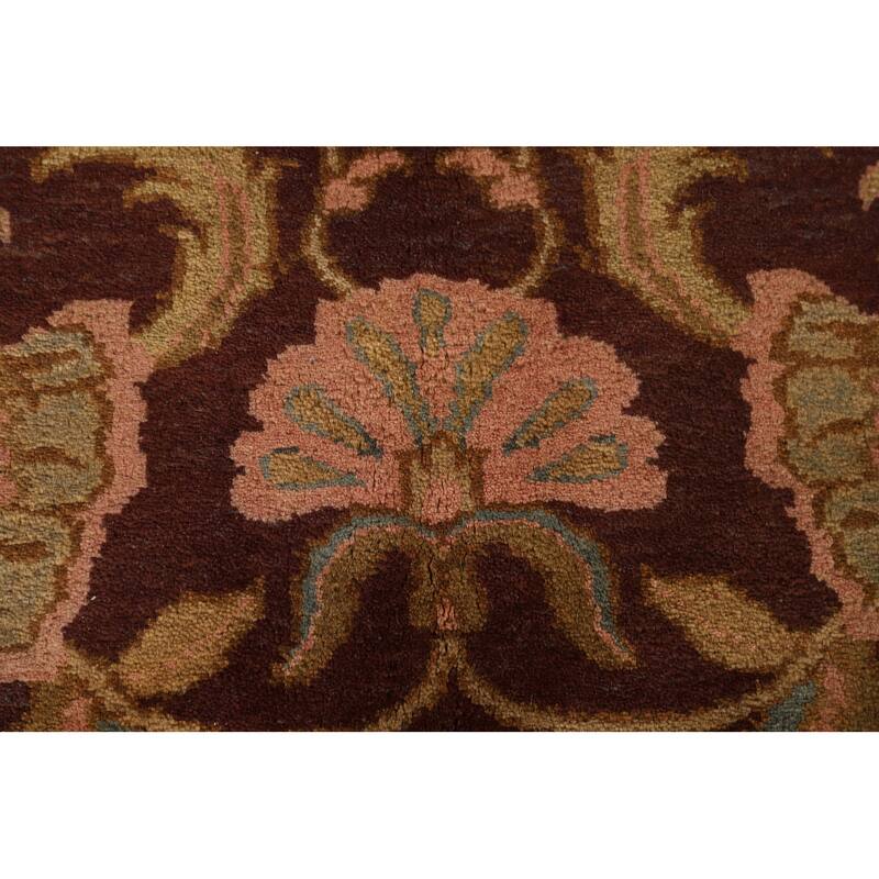 Burgundy Floral Agra Indian Area Rug Handmade Wool Carpet - 7'11"x 9'11"