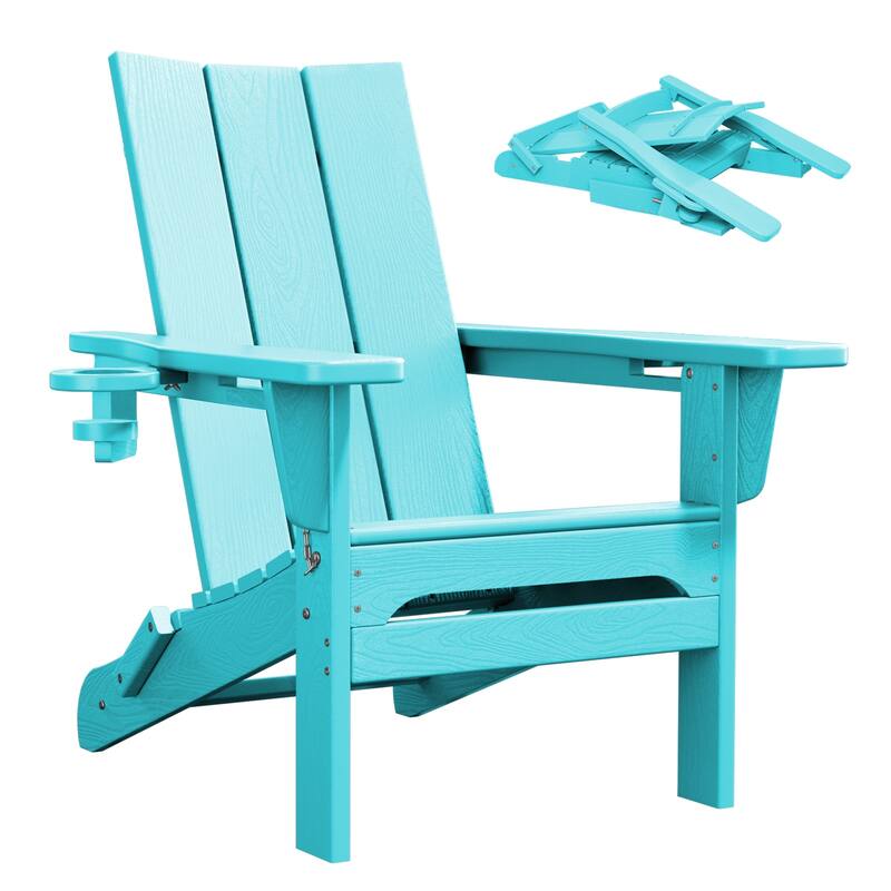 Foldable HDPE Modern Chair with Dual Cup Holders - Tiffany Blue