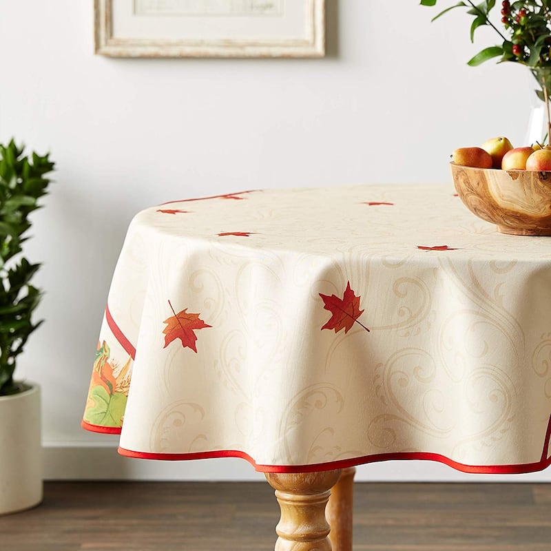 Violet Linen Fall Harvest Thanksgiving Autumn Leaves Sunflowers - 60" Round