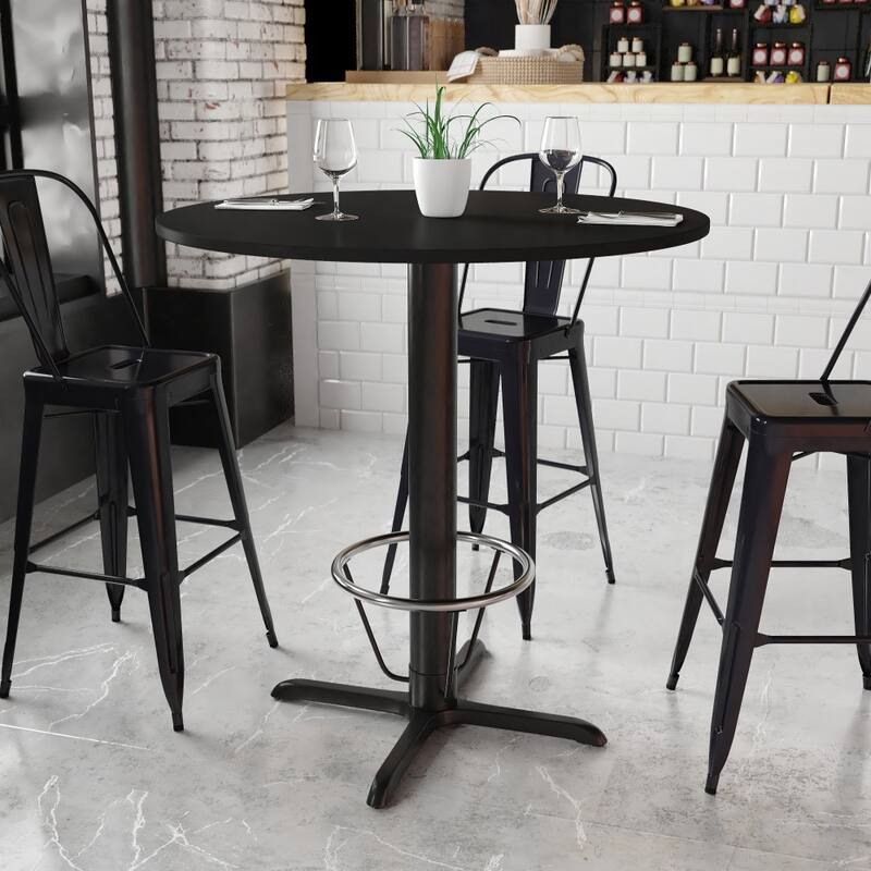 42'' Round Laminate Table Top with 33'' x 33'' Bar Height Table Base - Black