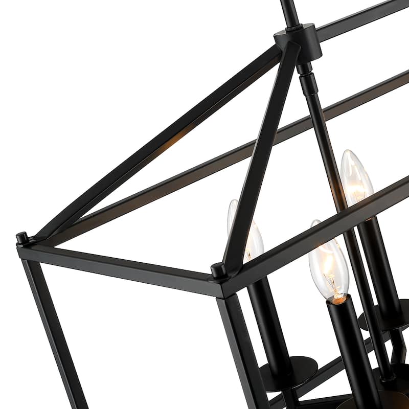 8-Light Pendant with Matte Black Finish and Steel Cage Shade