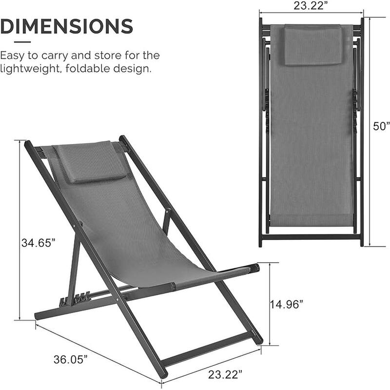 PURPLE LEAF Patio Sling Chairs Set of 2 Outdoor Portable Folding Beach