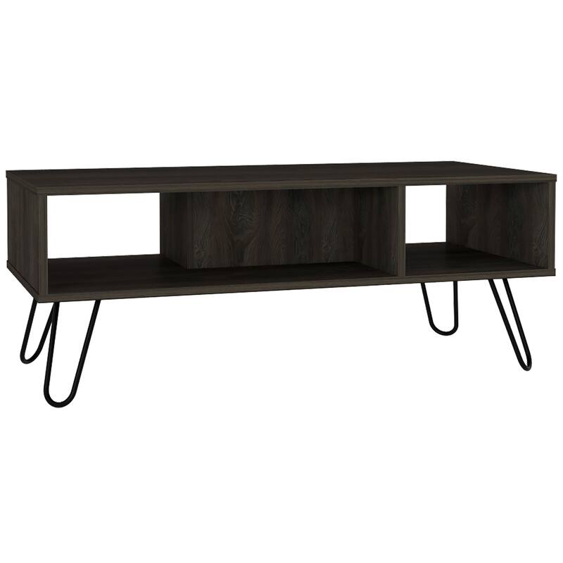 FM Furniture Bouse 2-Piece Living Room Set with Coffee Table and Coffee Table with Hairpin Legs, Black/ Espresso