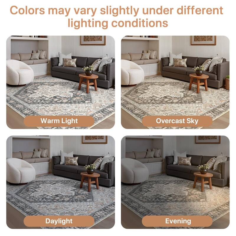 Mcow Vintage Boho Distressed Chenille Low-Pile Area Rug