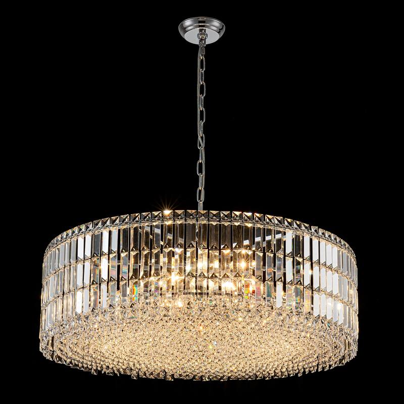 12-Lights Modern Drum Glam Dimmable Crystal Chandelier Round Kitchen Island Light - W31.5"