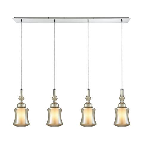 Alora 4-Light Linear Pendant Fixture in Chrome with Champagne-plated and Opal White Glass