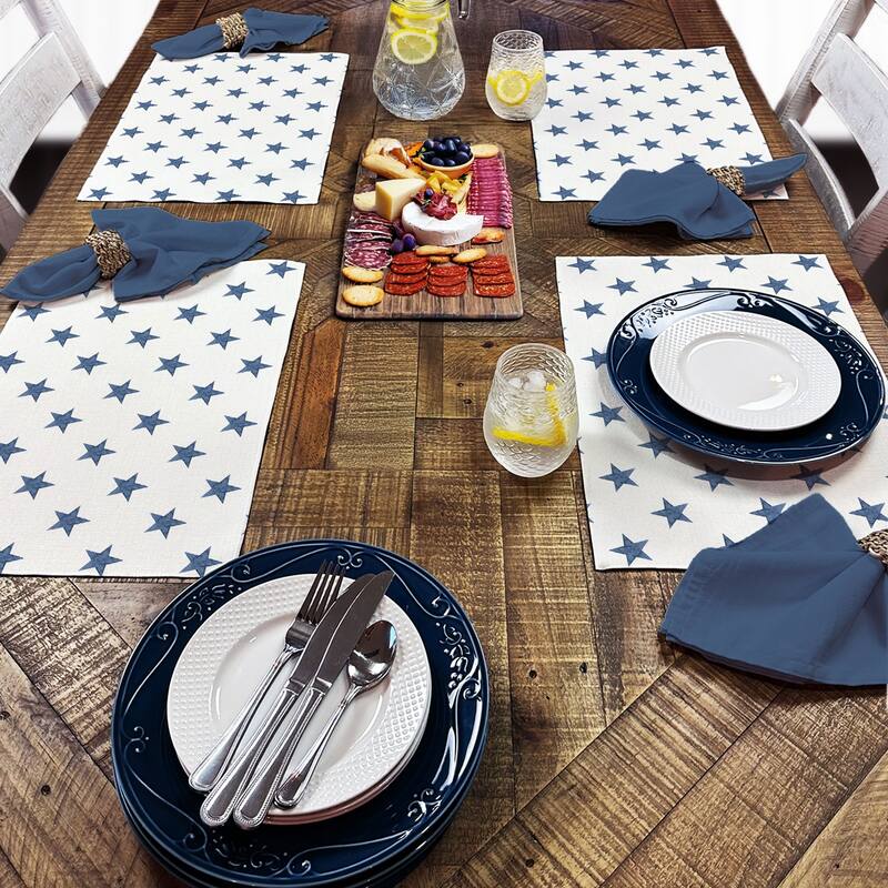 Denim Stars 4-Pack Poly-Cotton Blend Placemats Manufactured in The USA Machine Washable Dryer Safe