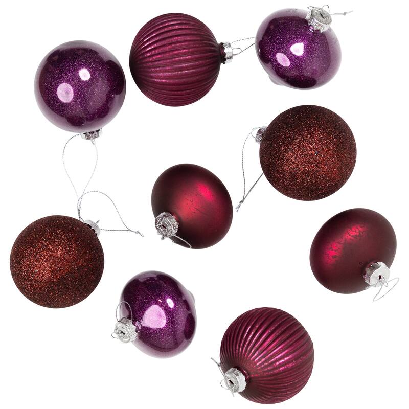 Onion and Glass Ball Christmas Ornaments - 3.25" - Burgundy and Purple - 9ct