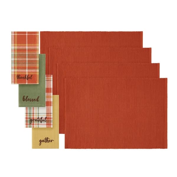 Harvest Sentiments Placemat and Napkin Value Set of 8 (4 of Each) Bed