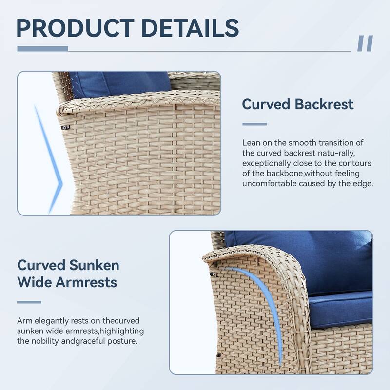 Gymojoy Outdoor Wicker Loveseat with Coffee Table and Outdoor Cushions