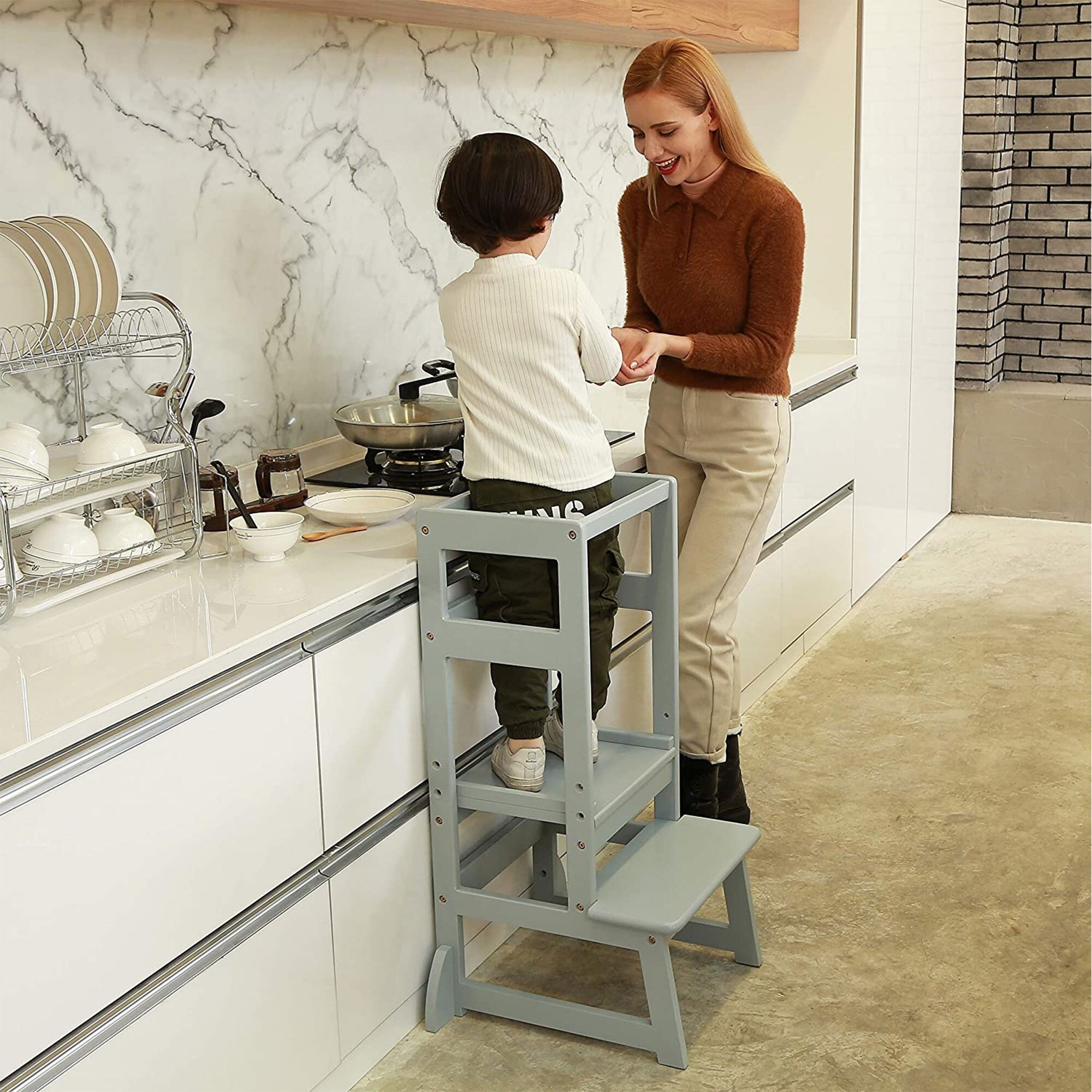 SDADI LT05G Mother s Helper Adjustable Height Kids Kitchen Step Stool Gray 16.92 Bed Bath Beyond 35976436