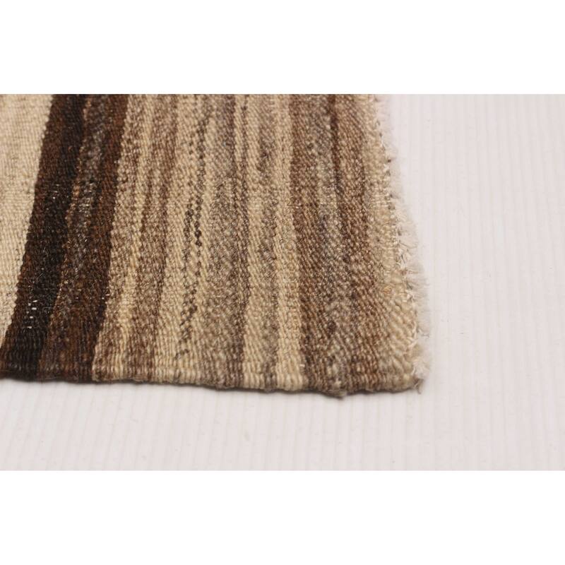 ECARPETGALLERY Flat-Weave Boho Beige, Dark Brown Wool Kilim - 9'1 x 12'0
