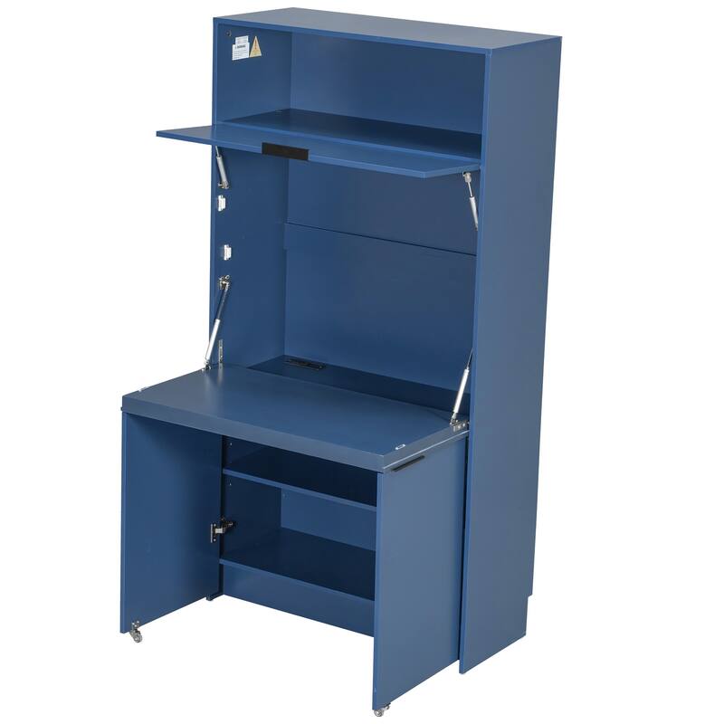 Compact Kitchen Pantry Storage Cabinet, 69" H Buffet Sideboard Server Table with Drop-Down Workstation & Power Outlet